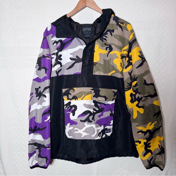 Rothco Vitriol Nylon 1/4 Zip Hood Colorful Camo  Windbreaker Jacket Men’s Large - Picture 1 of 12